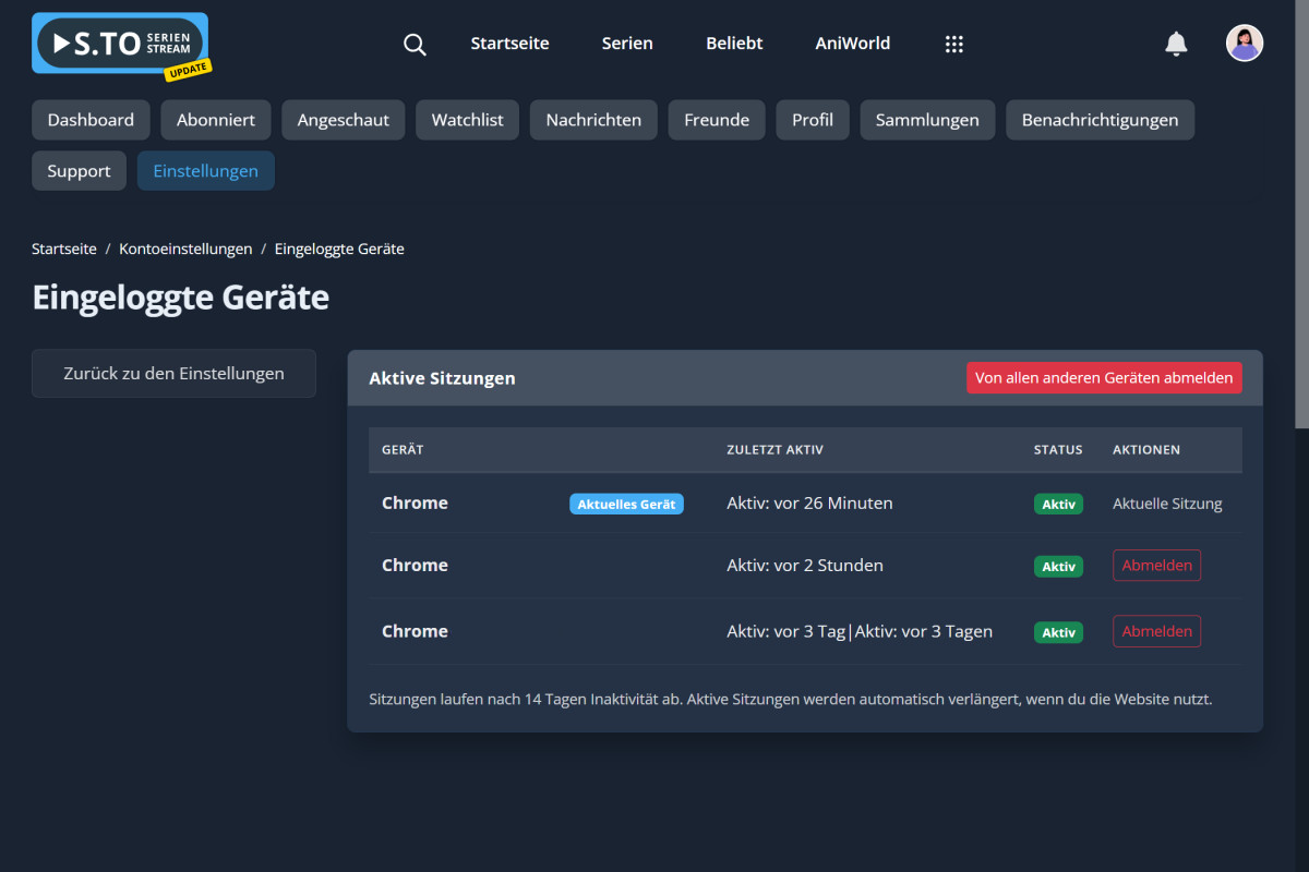 Angemeldete Geräte